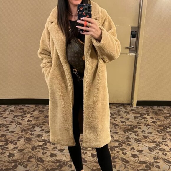 ALO YOGA Oversized Faux-fur Trench Coat In Camel XS Viral teddy  sherpa jacket - Picture 9 of 16